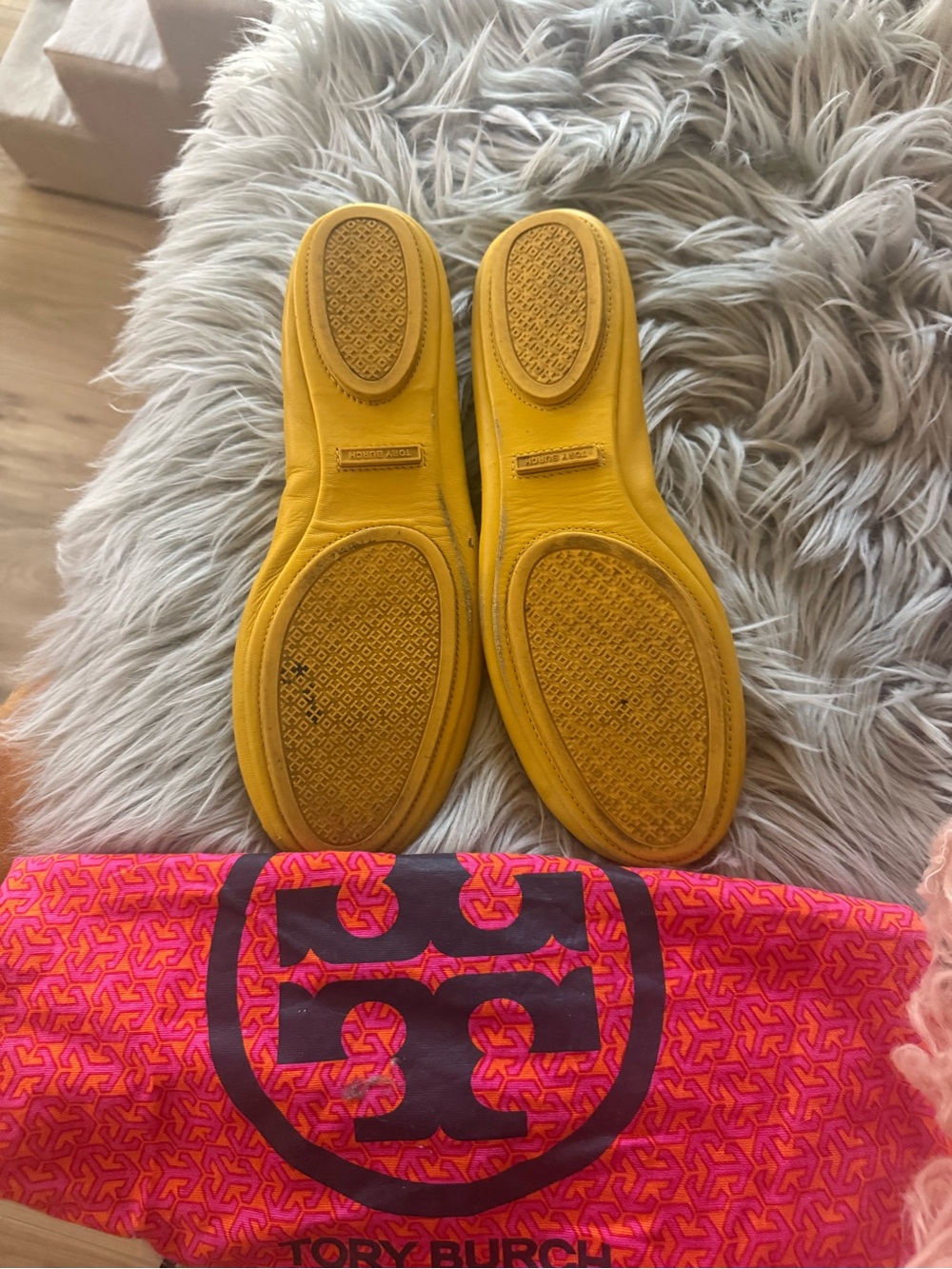 Tory Burch Mustard Yellow Leather Ballet Flats